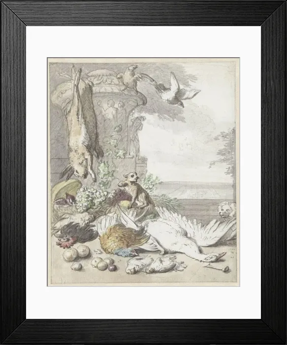 Framed Print : Dead game with a monkey and a dog, 1650-1719. Creator: Jan Weenix Framed Print : Dead game with a monkey and a dog, 1650-1719. Creator: Jan Weenix