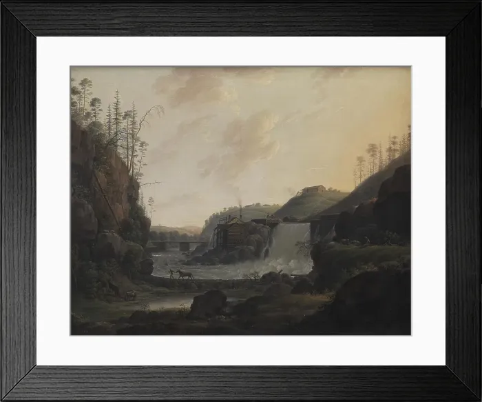 Framed Print : River Landscape with a Waterfall near Bogstad in Norway, 1789. Creator: Erik Pauelsen