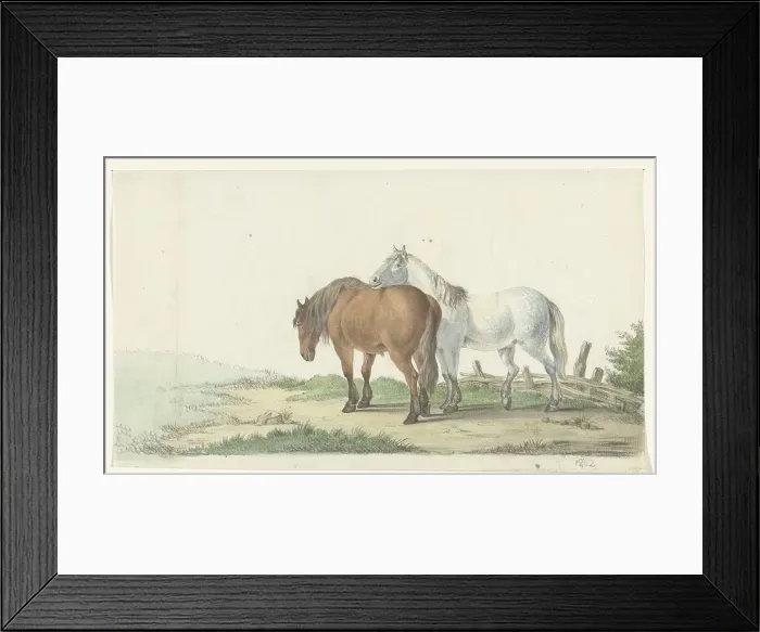 Framed Print : A brown and white horse on a road next to a fence, 1802. Creator: Jean Bernard Framed Print : A brown and white horse on a road next to a fence, 1802. Creator: Jean Bernard