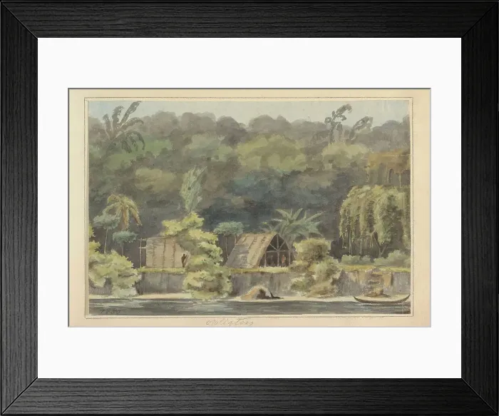 Framed Print : Oeman Kondre on the Marowijne river, 1850. Creator: Jacob van Geffen Framed Print : Oeman Kondre on the Marowijne river, 1850. Creator: Jacob van Geffen