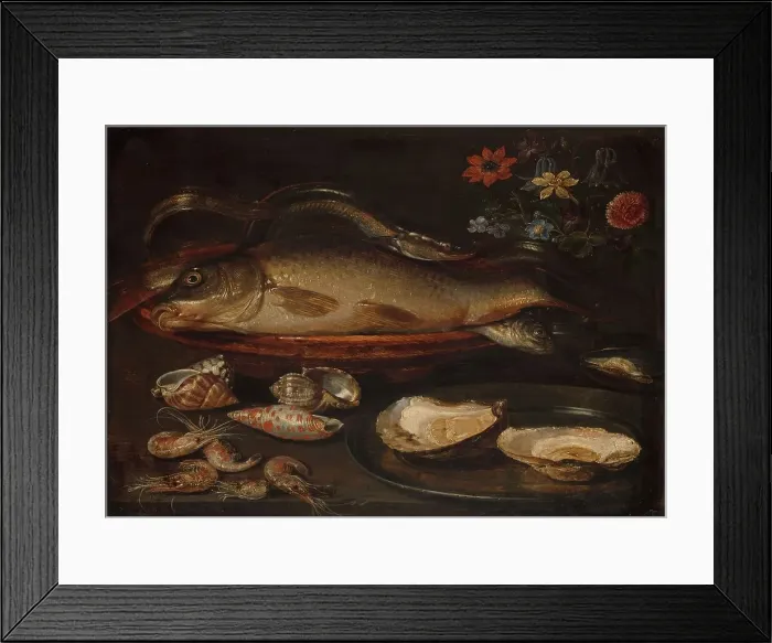 Framed Print : Still Life with Fish, Sea Food and Flowers, c.1612-c.1615. Creator: Clara Peeters Framed Print : Still Life with Fish, Sea Food and Flowers, c.1612-c.1615. Creator: Clara Peeters