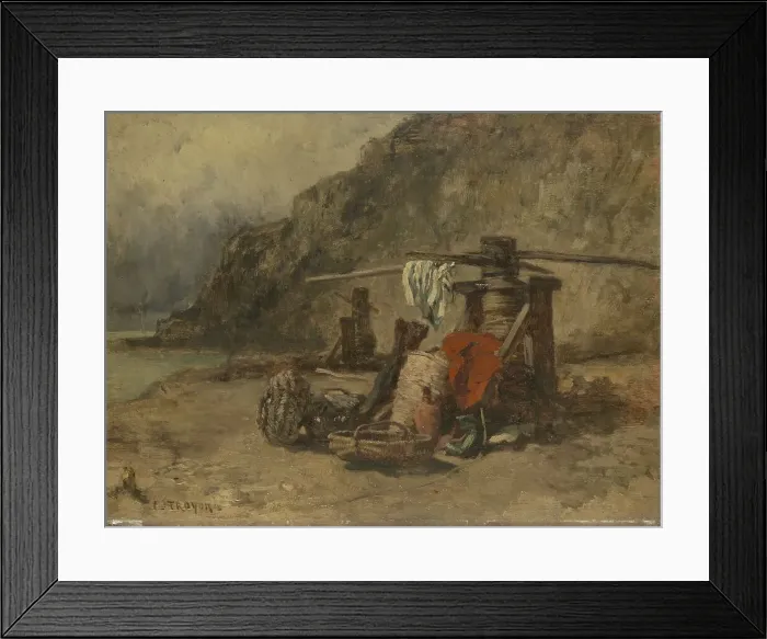 Framed Print : Beachscape with capstans, 1840-1865. Creator: Constant Troyon