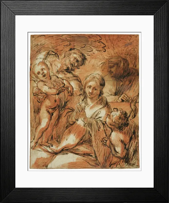 Framed Print : The Holy Family with John the Baptist and Elizabeth, unknown date. Creator: Anon Framed Print : The Holy Family with John the Baptist and Elizabeth, unknown date. Creator: Anon