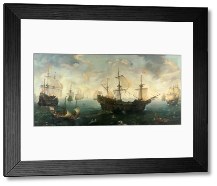 Framed Print : The Spanish Armada off the English Coast in 1588, c.1620-c.1625. Creator: Cornelis Claesz van Wieringen Framed Print : The Spanish Armada off the English Coast in 1588, c.1620-c.1625. Creator: Cornelis Claesz van Wieringen