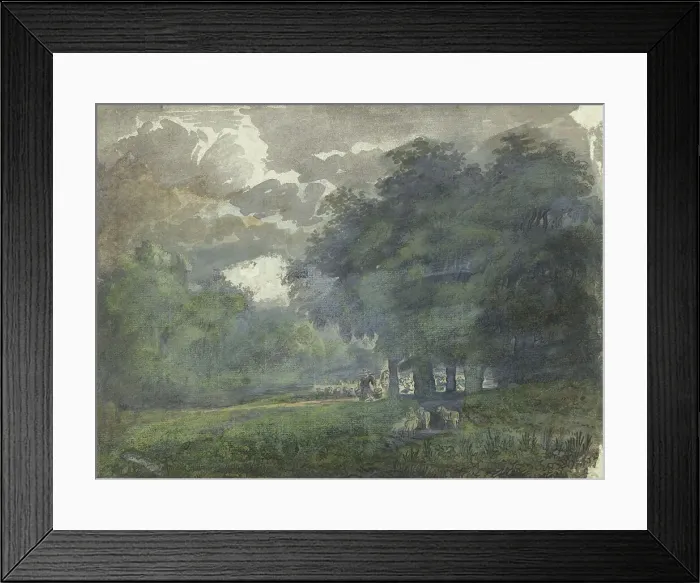 Framed Print : Shepherds with herd in a wooded landscape, 1706-1759. Creator: Jacob van Liender Framed Print : Shepherds with herd in a wooded landscape, 1706-1759. Creator: Jacob van Liender