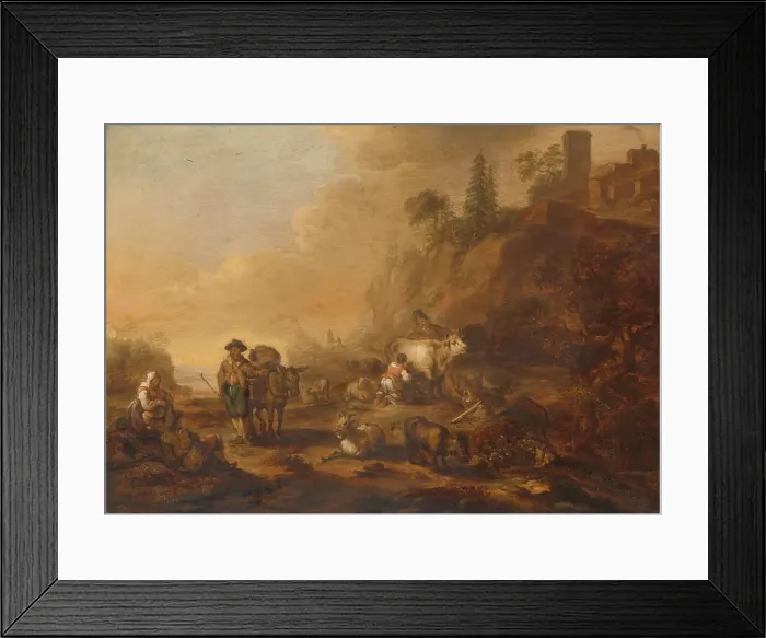 Framed Print : Landscape with Herdsmen and their Droves, 1648. Creator: Cornelis de Bie Framed Print : Landscape with Herdsmen and their Droves, 1648. Creator: Cornelis de Bie