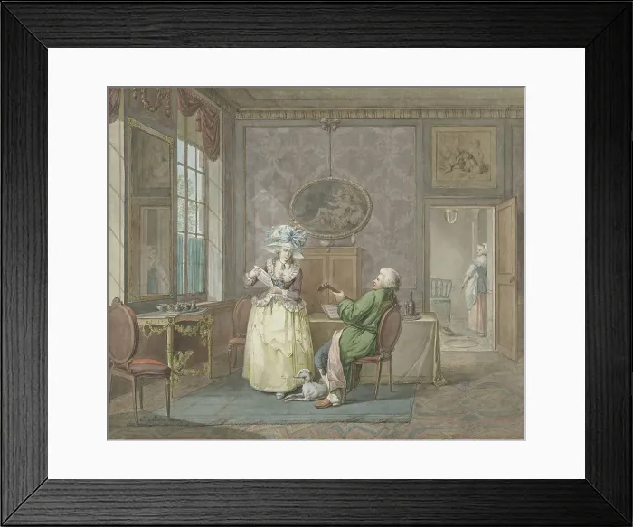 Framed Print : Couple making music in an interior, 1763-1800. Creator: Jacobus Johannes Lauwers