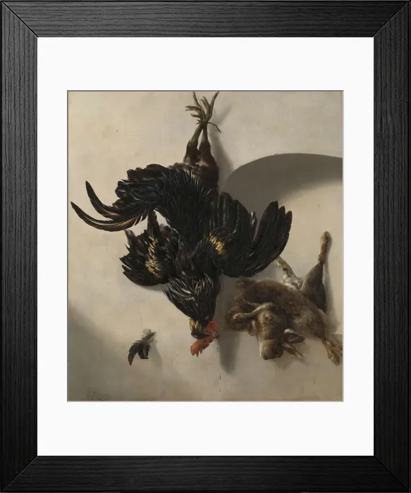 Framed Print : Still Life with Black Rooster and two Rabbits, 1659. Creator: Cornelis Lelienbergh Framed Print : Still Life with Black Rooster and two Rabbits, 1659. Creator: Cornelis Lelienbergh
