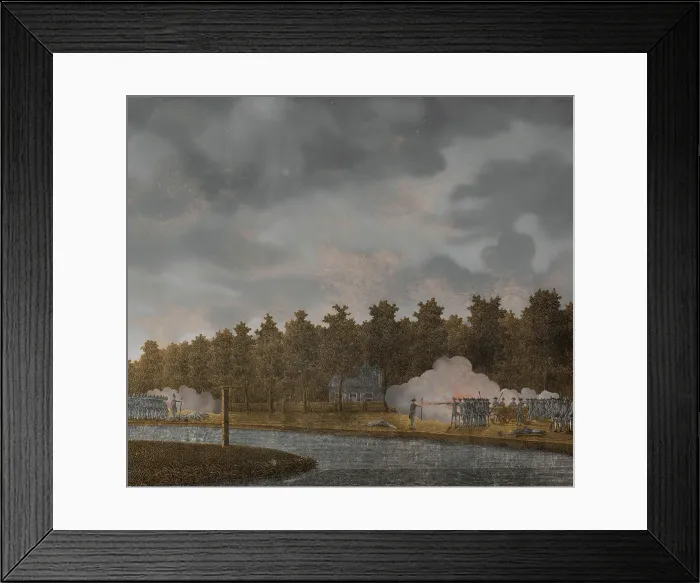 Framed Print : Exchange of Fire on the Vaartse Rijn near Jutphaas, 1787-1788. Creator: Jonas Zeuner Framed Print : Exchange of Fire on the Vaartse Rijn near Jutphaas, 1787-1788. Creator: Jonas Zeuner