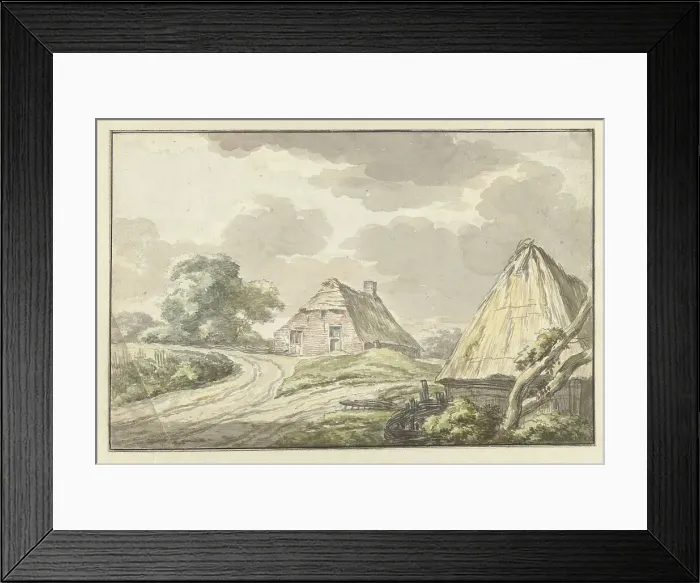 Framed Print : Farm house at the fork of a country road, 1783. Creator: Jan Bulthuis Framed Print : Farm house at the fork of a country road, 1783. Creator: Jan Bulthuis