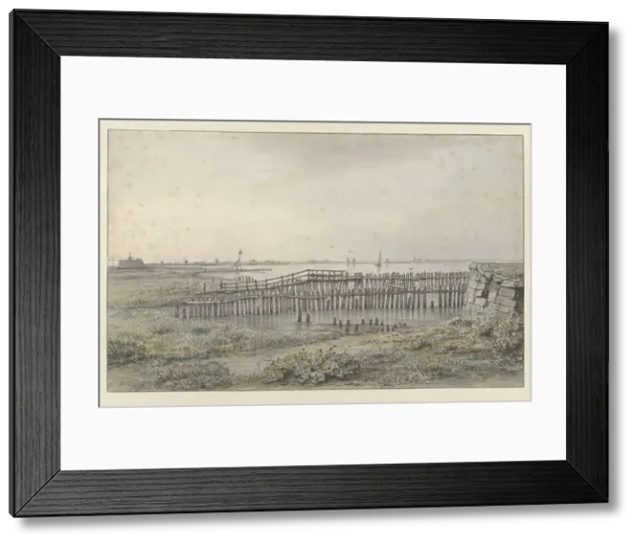 Framed Print : River landscape with palisades, 1805-1862. Creator: Joannes Dijkhoff Framed Print : River landscape with palisades, 1805-1862. Creator: Joannes Dijkhoff