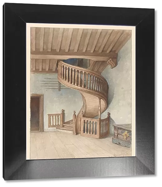 The wooden spiral staircase in the Gemeenlandshuis van Delfland, in Maassluis, 1901. Creator: Jan Striening