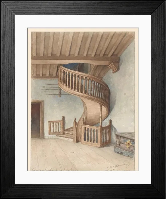 Framed Print : The wooden spiral staircase in the Gemeenlandshuis van Delfland, in Maassluis, 1901. Creator: Jan Striening Framed Print : The wooden spiral staircase in the Gemeenlandshuis van Delfland, in Maassluis, 1901. Creator: Jan Striening