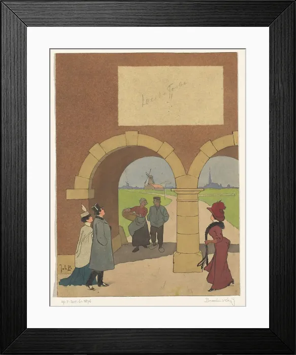 Framed Print : Design with pedestrians at a gatehouse, 1868-1940. Creator: Johan Coenraad Braakensiek Framed Print : Design with pedestrians at a gatehouse, 1868-1940. Creator: Johan Coenraad Braakensiek