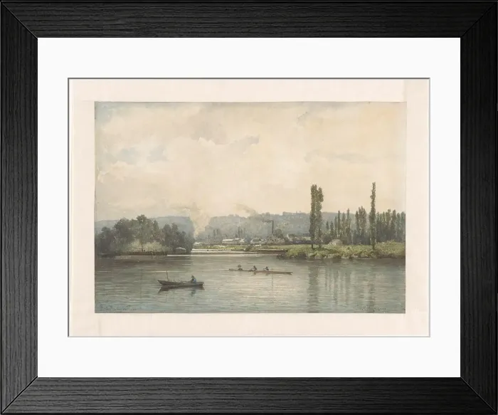 Framed Print : View of Port-Marly on the Seine, with the laundry, 1880. Creator: Johan Conrad Greive Framed Print : View of Port-Marly on the Seine, with the laundry, 1880. Creator: Johan Conrad Greive