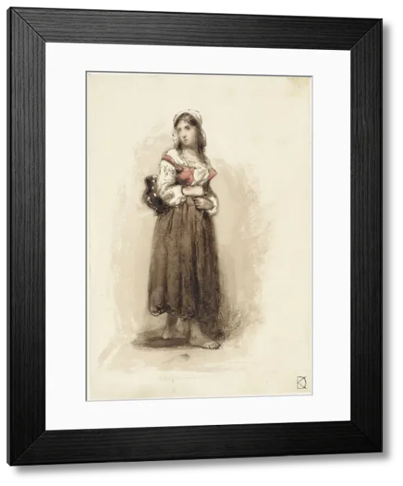 Framed Print : Standing girl carrying a jug on her back, 1841-1857. Creator: Johan Daniel Koelman Framed Print : Standing girl carrying a jug on her back, 1841-1857. Creator: Johan Daniel Koelman