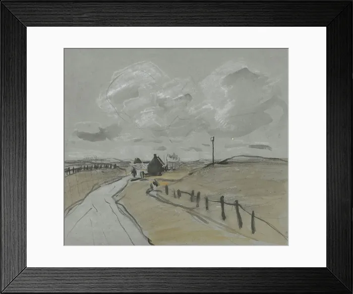 Framed Print : View along a road with high verges and fences, 1864-1936. Creator: Johannes Cornelis van Essen Framed Print : View along a road with high verges and fences, 1864-1936. Creator: Johannes Cornelis van Essen