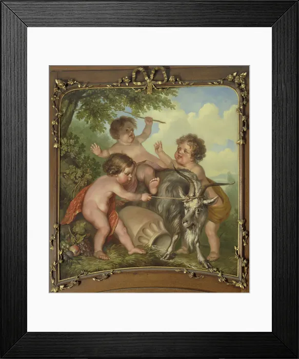 Framed Print : Three children playing with a goat, 1771. Creator: Juriaan Andriessen Framed Print : Three children playing with a goat, 1771. Creator: Juriaan Andriessen