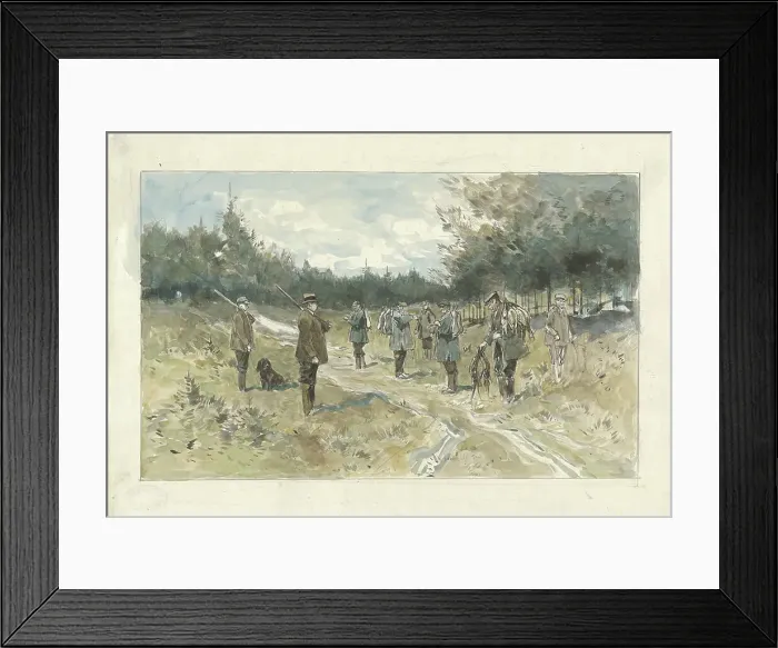 Framed Print : Landscape with group of hunters on the Leusderhei, 1864-1936. Creator: Johannes Cornelis van Essen Framed Print : Landscape with group of hunters on the Leusderhei, 1864-1936. Creator: Johannes Cornelis van Essen