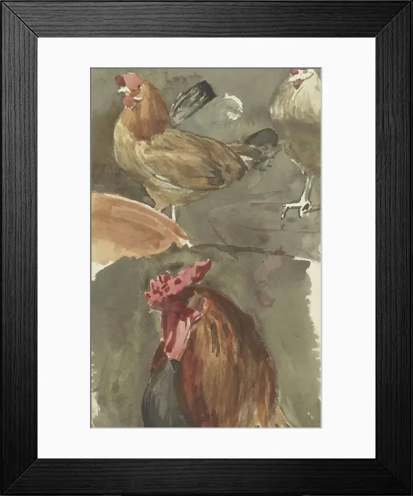 Framed Print : Rooster with chickens, 1874-1925. Creator: Jan Veth Framed Print : Rooster with chickens, 1874-1925. Creator: Jan Veth