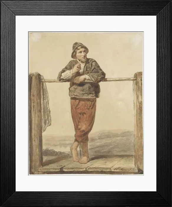 Framed Print : Man smoking a pipe, 1850. Creator: Johannes Eugel Masurel