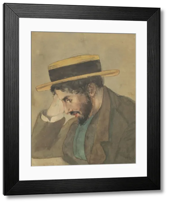 Framed Print : Portrait of a young man in a straw hat, 1878. Creator: Jan Veth Framed Print : Portrait of a young man in a straw hat, 1878. Creator: Jan Veth