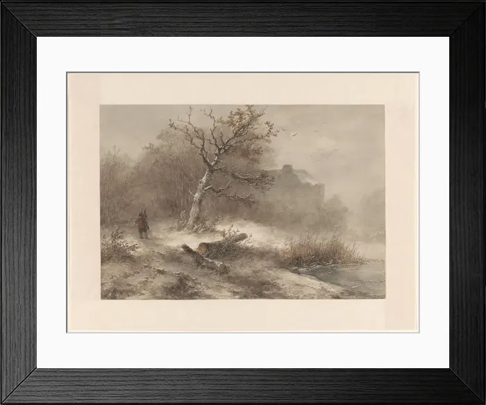 Framed Print : Winter landscape with man collecting firewood, 1850. Creator: Johannes Franciscus Hoppenbrouwers Framed Print : Winter landscape with man collecting firewood, 1850. Creator: Johannes Franciscus Hoppenbrouwers