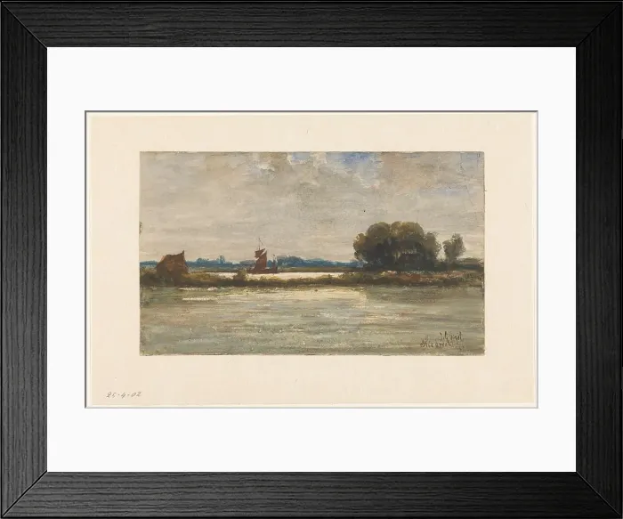 Framed Print : River view at Sliedrecht with sailing ship, 1871. Creator: Johannes Gysbert Vogel Framed Print : River view at Sliedrecht with sailing ship, 1871. Creator: Johannes Gysbert Vogel