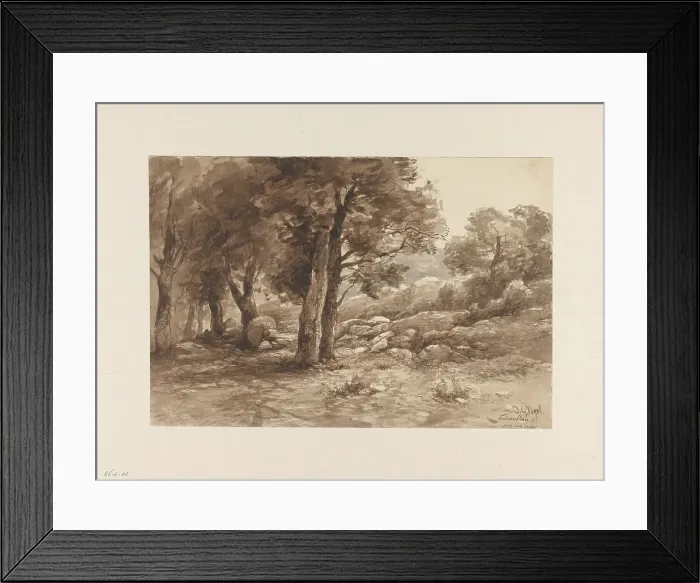 Framed Print : Rocky landscape with trees, 1869. Creator: Johannes Gysbert Vogel Framed Print : Rocky landscape with trees, 1869. Creator: Johannes Gysbert Vogel