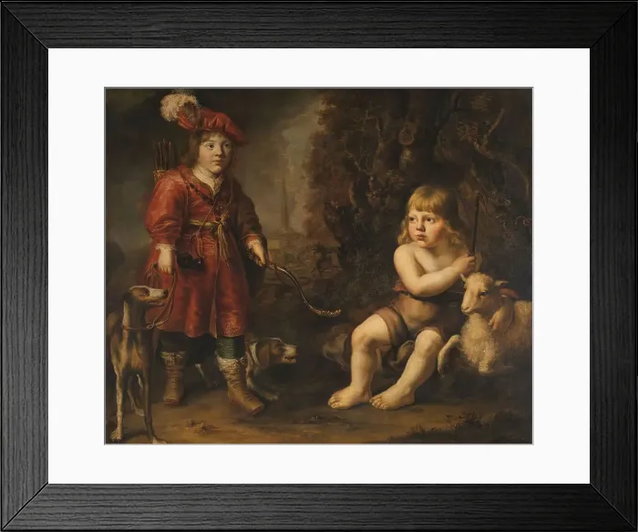 Framed Print : Portraits of two Boys in a Landscape, one dressed as a Hunter, the other St as John the Baptist, 164 Creator: Douwe Juwes de Dowe Framed Print : Portraits of two Boys in a Landscape, one dressed as a Hunter, the other St as John the Baptist, 164 Creator: Douwe Juwes de Dowe