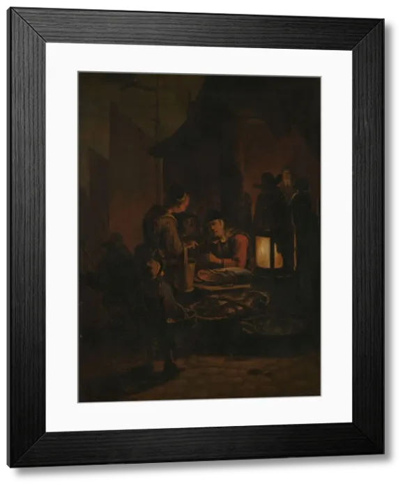 Framed Print : Fish market at night, 1640-1664. Creator: Egbert van der Poel Framed Print : Fish market at night, 1640-1664. Creator: Egbert van der Poel