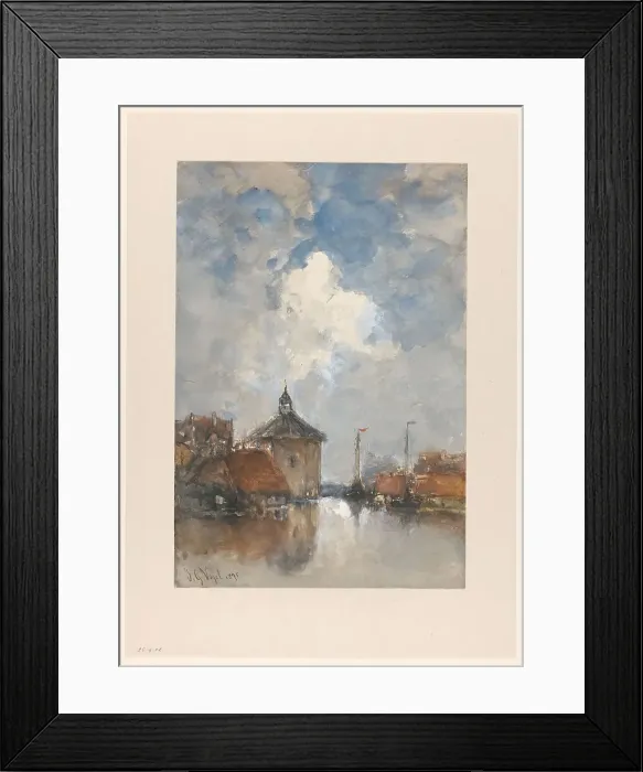Framed Print : Harbour view with ships and a round tower, 1895. Creator: Johannes Gysbert Vogel Framed Print : Harbour view with ships and a round tower, 1895. Creator: Johannes Gysbert Vogel