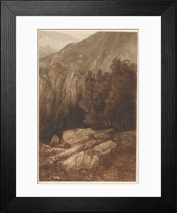 Framed Print : Mountain landscape with rocks and trees in Berner Oberland, 1838-1915. Creator: Johannes Gysbert Vogel Framed Print : Mountain landscape with rocks and trees in Berner Oberland, 1838-1915. Creator: Johannes Gysbert Vogel