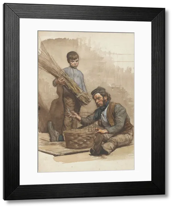 Framed Print : Seated basket weaver with standing boy, 1874-1925. Creator: Jan Veth Framed Print : Seated basket weaver with standing boy, 1874-1925. Creator: Jan Veth