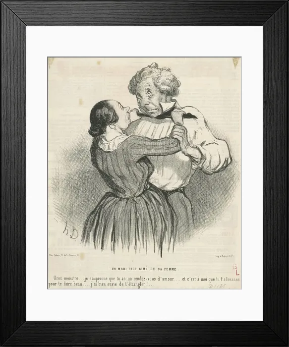 Framed Print : Un mari trop aimé de sa femme, 19th century. Creator: Honore Daumier Framed Print : Un mari trop aimé de sa femme, 19th century. Creator: Honore Daumier