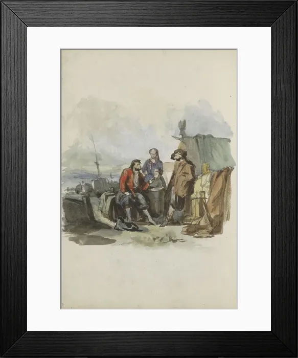 Framed Print : Group of figures at a quay, 1837-1881. Creator: Johannes van Hove Framed Print : Group of figures at a quay, 1837-1881. Creator: Johannes van Hove