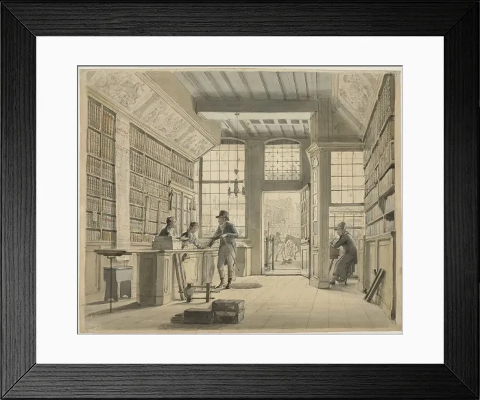 Framed Print : The Shop of the Bookdealer Pieter Meijer Warnars on the Vijgendam in Amsterdam, 1820 or earlier. Creator: Johannes Jelgerhuis Framed Print : The Shop of the Bookdealer Pieter Meijer Warnars on the Vijgendam in Amsterdam, 1820 or earlier. Creator: Johannes Jelgerhuis