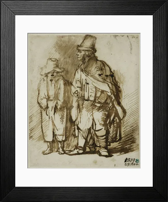 Framed Print : Blind man with crank lyre and singing boy, c.1650. Creator: Willem Drost Framed Print : Blind man with crank lyre and singing boy, c.1650. Creator: Willem Drost