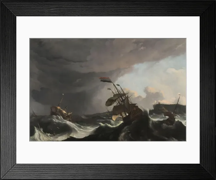 Framed Print : Warships in a Heavy Storm, c.1695. Creator: Ludolf Bakhuizen