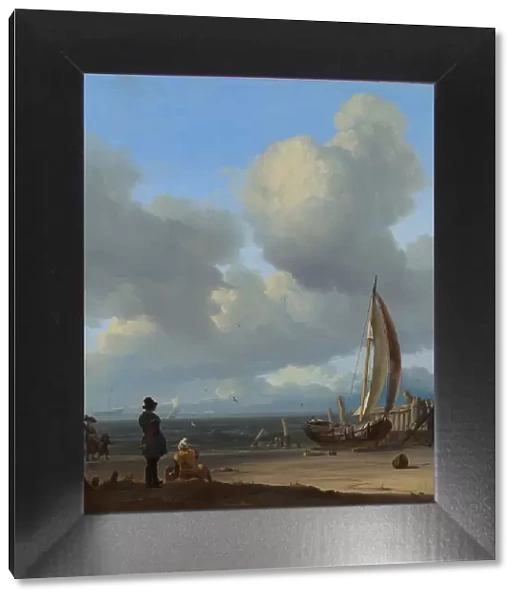 An extensive seascape with figures by a boat on a shore, 1667. Creator: Ludolf Bakhuizen