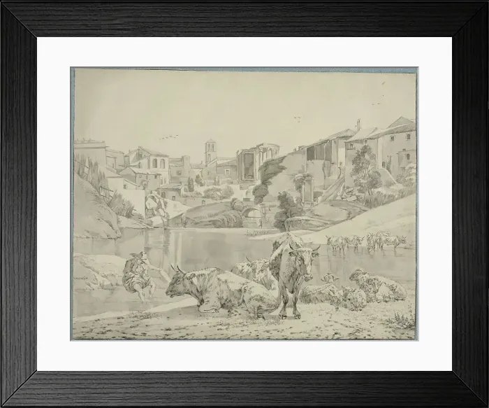 Framed Print : Cattle on the river Aniene in Tivoli. Creator: Willem Romeyn Framed Print : Cattle on the river Aniene in Tivoli. Creator: Willem Romeyn