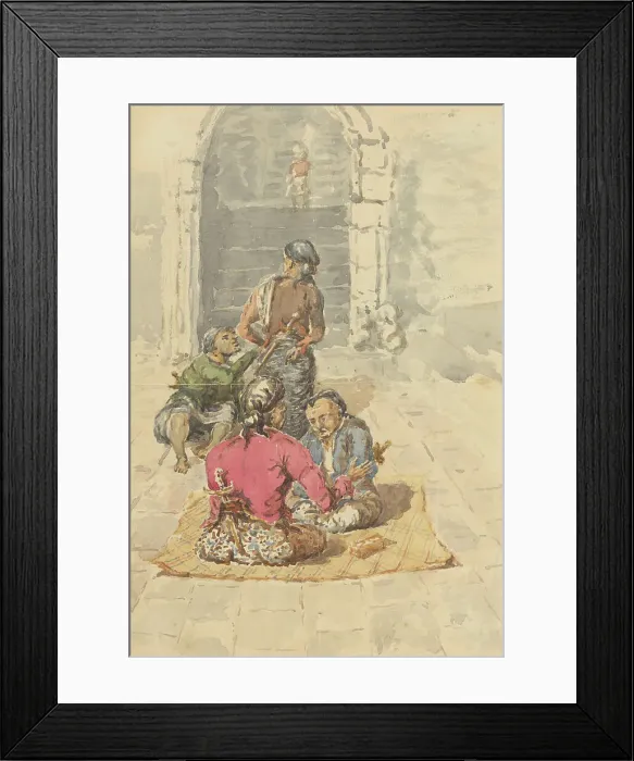 Framed Print : Four Javanese at the entrance of the stairs to the terraces of Borobudur, c.1800-c.1899. Creator: Joannes Henricus Willem le Clercq Framed Print : Four Javanese at the entrance of the stairs to the terraces of Borobudur, c.1800-c.1899. Creator: Joannes Henricus Willem le Clercq