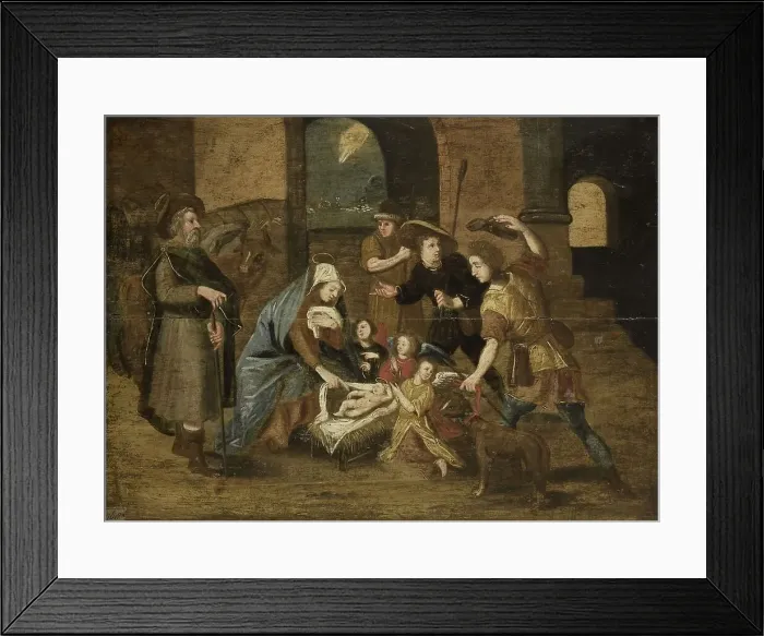 Framed Print : The Adoration of the Shepherds, 1580-1699. Creator: Maerten de Vos (copy after) Framed Print : The Adoration of the Shepherds, 1580-1699. Creator: Maerten de Vos (copy after)