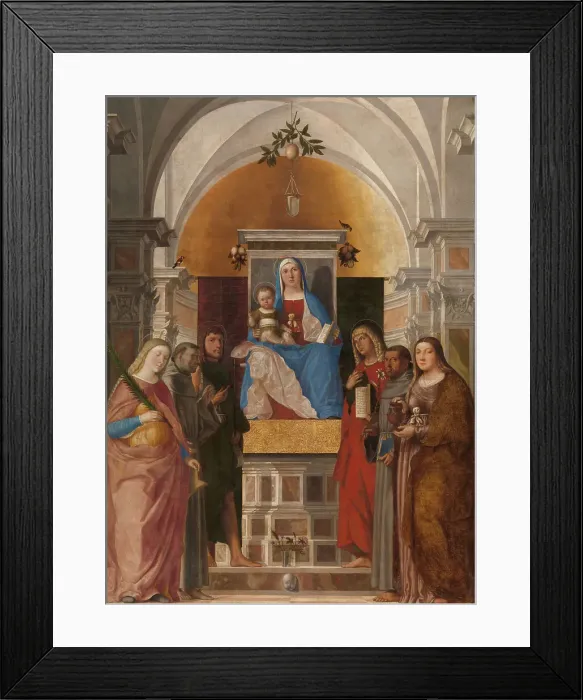 Framed Print : Madonna and Child with Sts Catherine, Francis of Assisi, John the Baptist, John the Evangelist, Anto Creator: Marcello Fogolino Framed Print : Madonna and Child with Sts Catherine, Francis of Assisi, John the Baptist, John the Evangelist, Anto Creator: Marcello Fogolino
