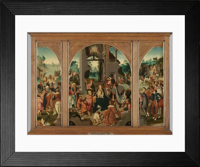 Framed Print : Triptych with Adoration of the Magi (center and inner wings), Saint Antony Abbot (left, outer wing) Creator: Master of Alkmaar Framed Print : Triptych with Adoration of the Magi (center and inner wings), Saint Antony Abbot (left, outer wing) Creator: Master of Alkmaar