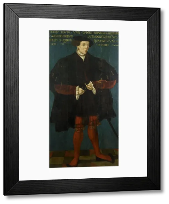 Framed Print : Portrait of Worp van Ropta, Chief Magistrate of East Dongeradeel, 1542. Creator: Friese School 1542 Framed Print : Portrait of Worp van Ropta, Chief Magistrate of East Dongeradeel, 1542. Creator: Friese School 1542