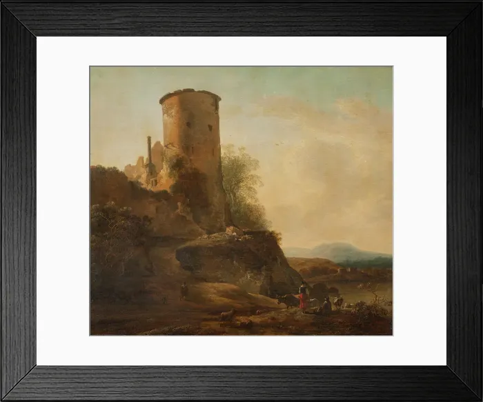 Framed Print : Italian mountain landscape with castle ruins, animals and figures, first half of 17th century. Creator: Adam Pynacker Framed Print : Italian mountain landscape with castle ruins, animals and figures, first half of 17th century. Creator: Adam Pynacker
