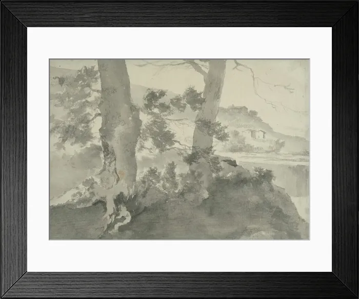 Framed Print : Landscape with two tree trunks in the foreground. Creator: Adam Pynacker Framed Print : Landscape with two tree trunks in the foreground. Creator: Adam Pynacker