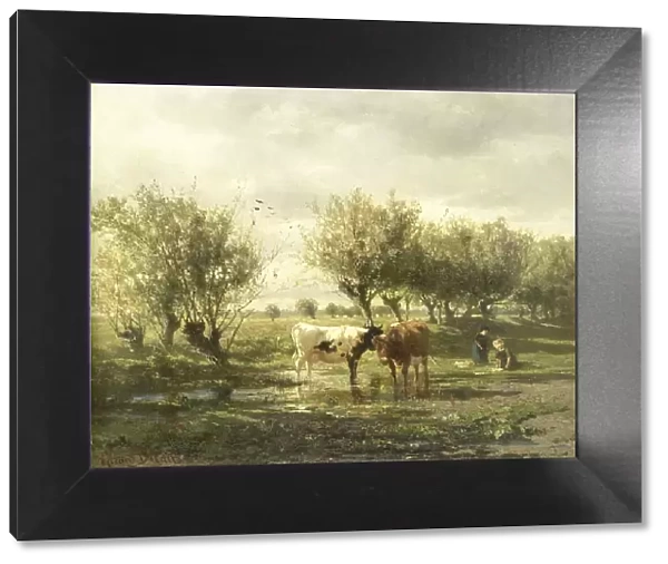 Cows at a pond, 1860-1865. Creator: Gerard Bilders