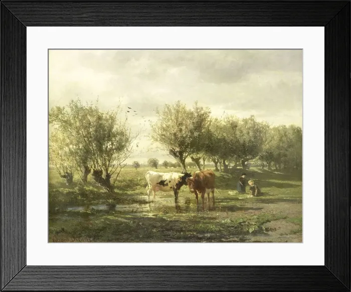Framed Print : Cows at a pond, 1860-1865. Creator: Gerard Bilders Framed Print : Cows at a pond, 1860-1865. Creator: Gerard Bilders